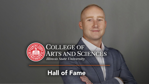 Headshot of Aaron Hillebrandt and the ISU College of Arts and Sciences Logo